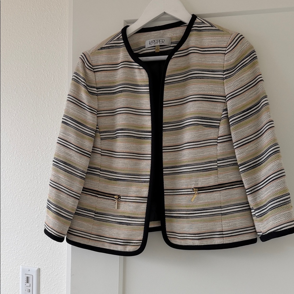 Kasper Women's Striped Blazer - Black, Cream, and Gold